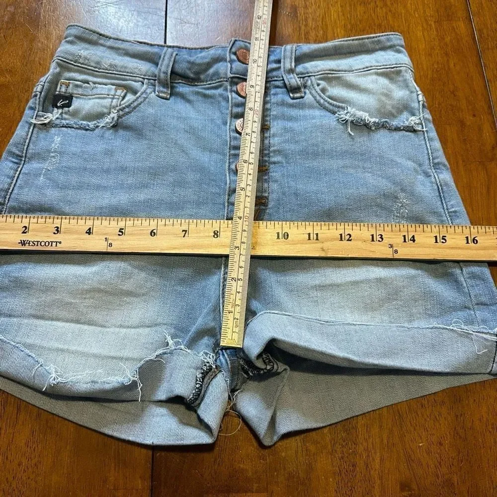 Kancan Distressed High Rise Stretch Button Fly Jean Shorts Cuffed size small